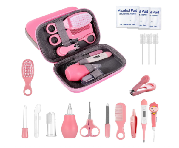Baby Grooming Kit, 19 in 1 Baby Healthcare and Grooming Kit Newborn Nursery Health Care and Baby Nail Trimmer and Cleaner Essentials Set for Newborn Boys Girls (Pink)