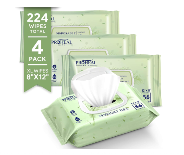 X Large Wet Wipes for Adults - 4 Packs of 56 [224 Count] Disposable Incontinence Wipes, 12" x 8" Adult Wipes for Elderly - Personal Body Wipes for Women and Men, Pre Moistened Adult Washcloths
